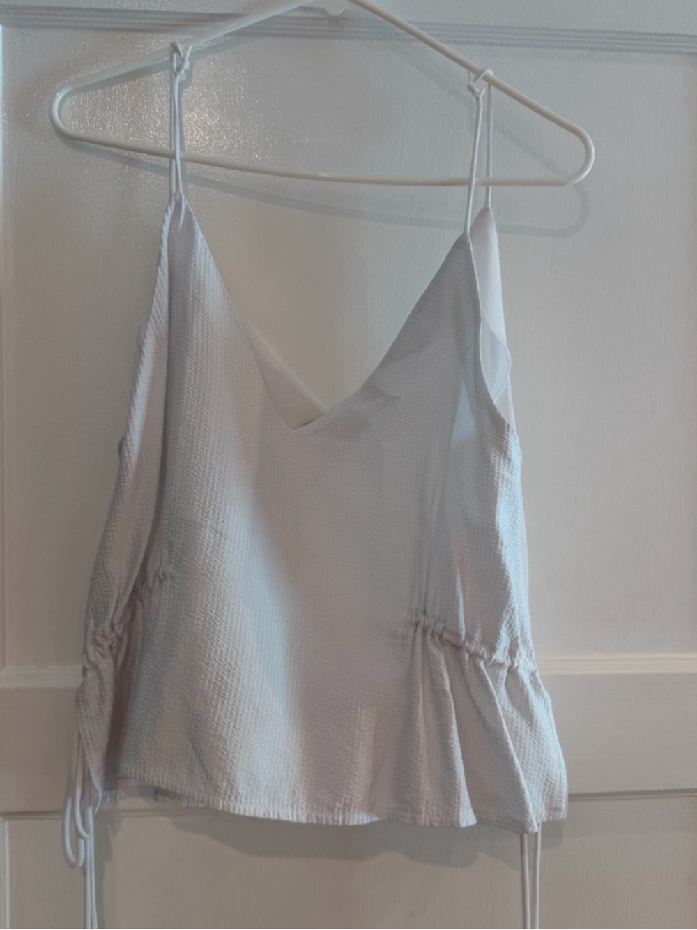 Zara White Cinched Spaghetti-Strap Top